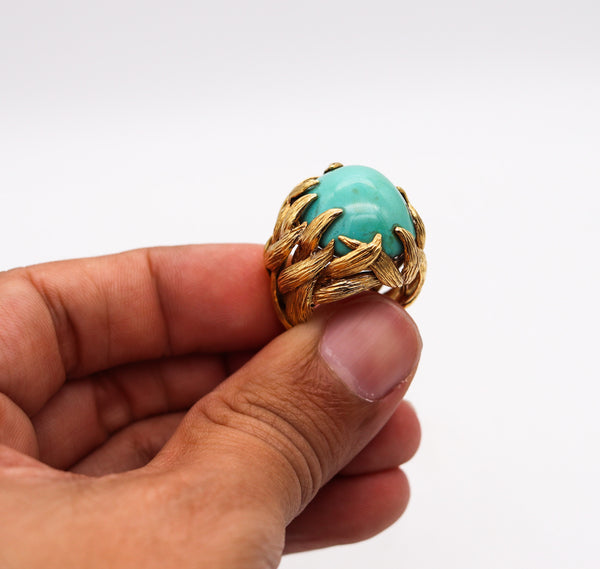 -David Webb 1970 New York Flames Cocktail Ring In 18Kt Gold with 40.82 Cts Turquoise