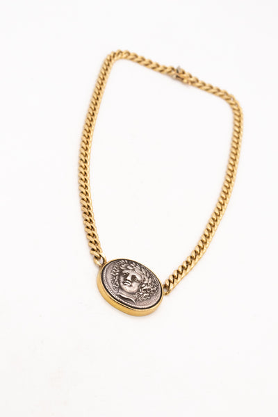 MODERN ANCIENT COIN NECKLACE IN 18 KT YELLOW GOLD WITH 310 BC SYRACUSE TETRADRACHM