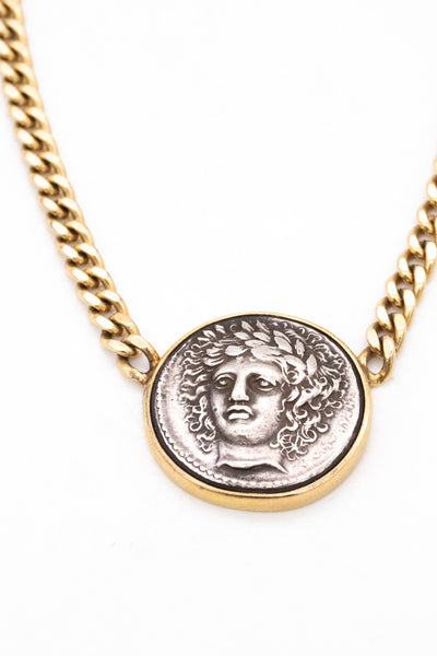 MODERN ANCIENT COIN NECKLACE IN 18 KT YELLOW GOLD WITH 310 BC SYRACUSE TETRADRACHM
