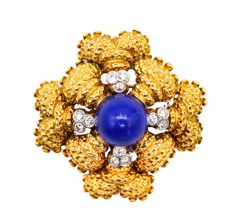 Classic Mid Century 1960 Maltese Pendant Brooch In 18Kt Gold With 21.73 Ctw In Diamonds And Lapis Lazuli