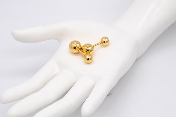Modernist Pair Of Balls Cufflinks In Polished 14Kt Yellow Gold