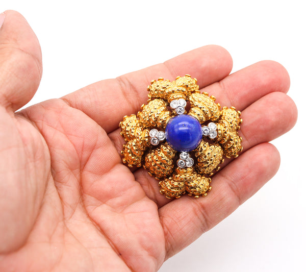Classic Mid Century 1960 Maltese Pendant Brooch In 18Kt Gold With 21.73 Ctw In Diamonds And Lapis Lazuli