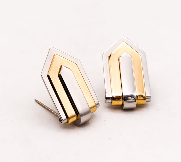 Hemmerle Munich 1970 Geometric Pair Of Dress Clips In 18Kt Gold And Platinum