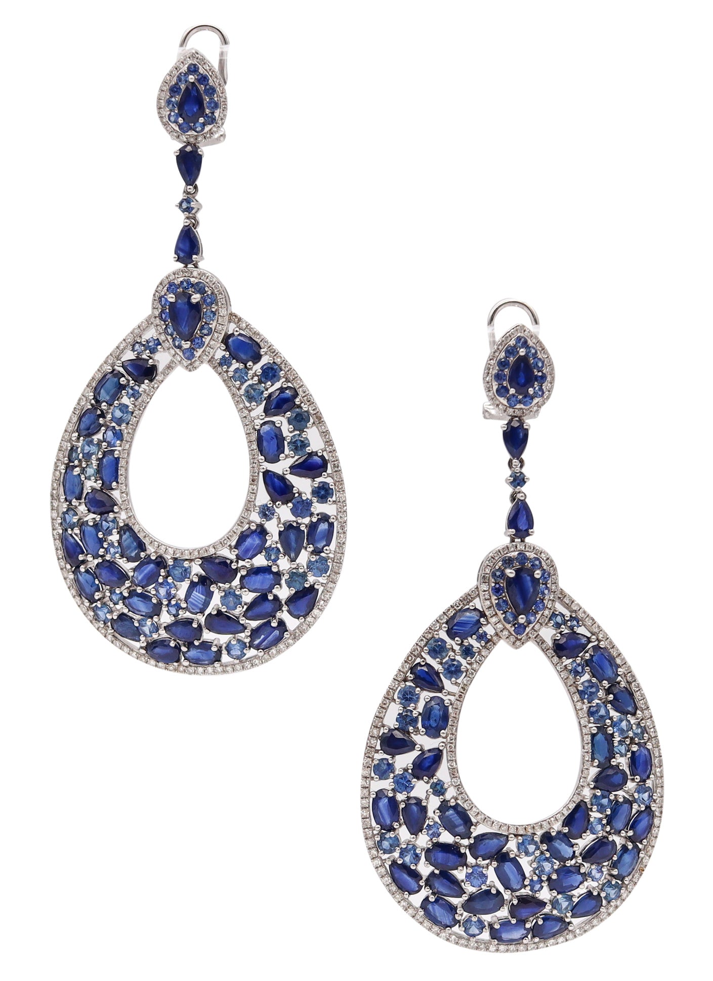 Gem Set Cocktail Dangle Earrings In 18Kt Gold With 23.20 Cts In Sapphires And Diamonds