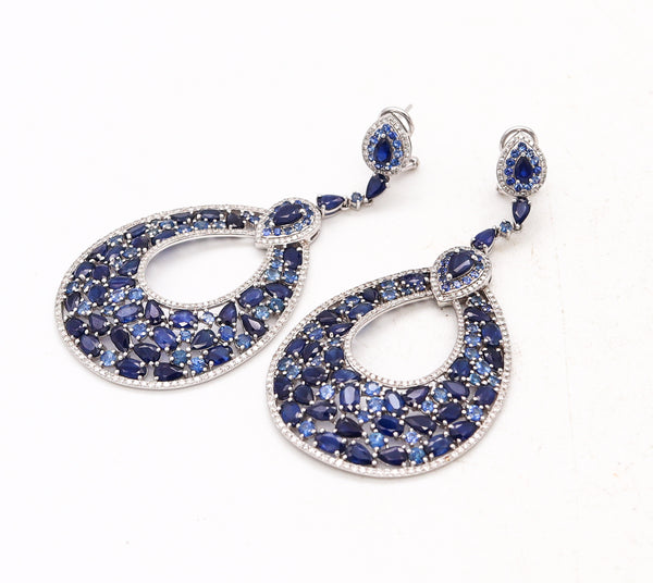 Gem Set Cocktail Dangle Earrings In 18Kt Gold With 23.20 Cts In Sapphires And Diamonds