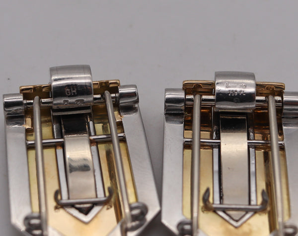 Hemmerle Munich 1970 Geometric Pair Of Dress Clips In 18Kt Gold And Platinum