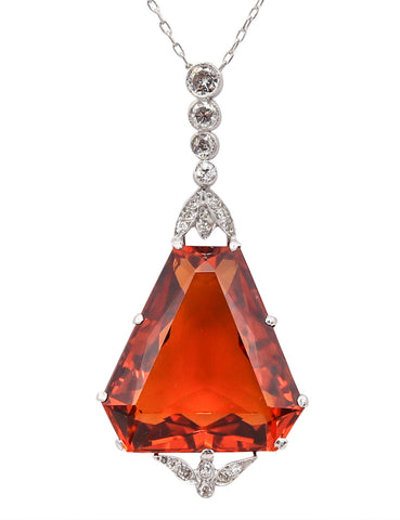 *French Art Deco 1930 Convertible necklace in 18 kt Platinum with 33.71 Cts Diamonds & Madeira Citrine