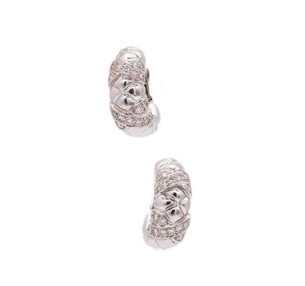 Boucheron Paris Quilted Hoop Earrings In 18Kt White Gold With 1.80 Cts In VS Diamonds