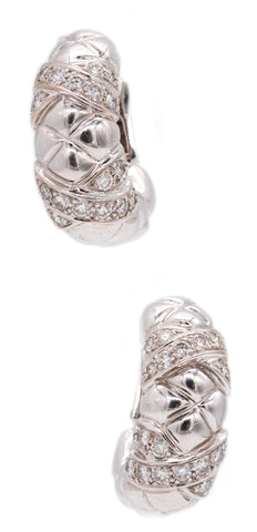 Boucheron Paris Quilted Hoop Earrings In 18Kt White Gold With 1.80 Cts In VS Diamonds