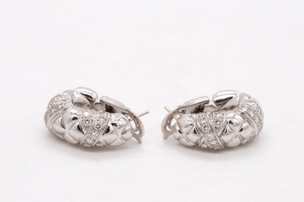 Boucheron Paris Quilted Hoop Earrings In 18Kt White Gold With 1.80 Cts In VS Diamonds