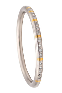 -Henrich Denzel Germany Bauhaus Bangle In Platinum 24Kt Gold Inlaid With 1.20 Ctw Diamonds