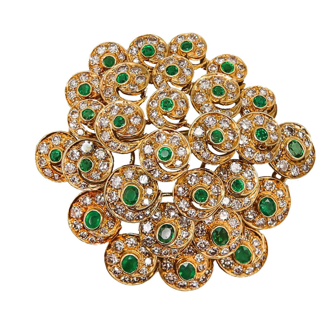 Convertible Pendant Brooch In 18Kt Gold  With 10.48 Cts In Diamonds And Colombian Emeralds