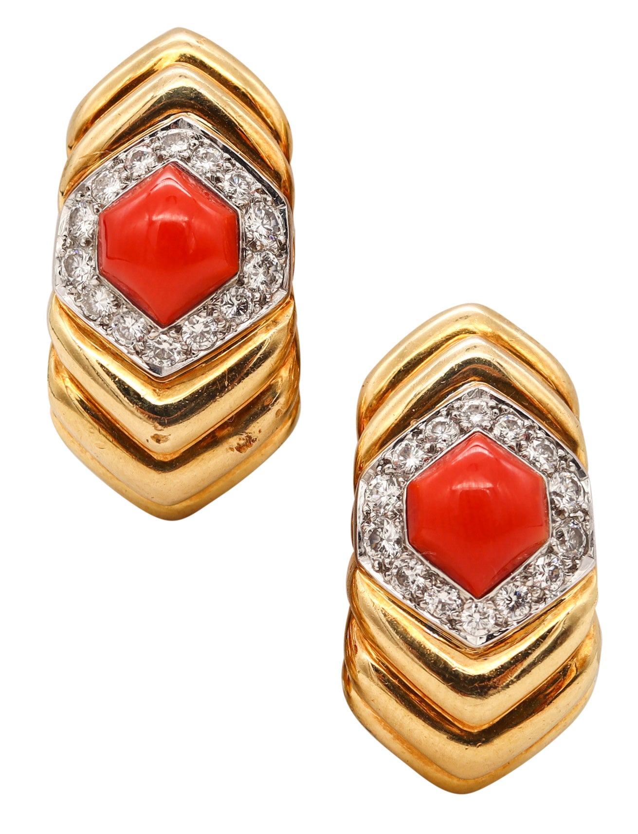 Charles Turi New York Clips Earrings In 18Kt Gold With 5.96 Cts In Diamonds And Red Corals