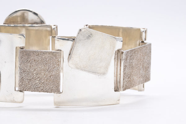 German 1970 Architectural Geometric Bold Bracelet In Solid .925 Sterling Silver