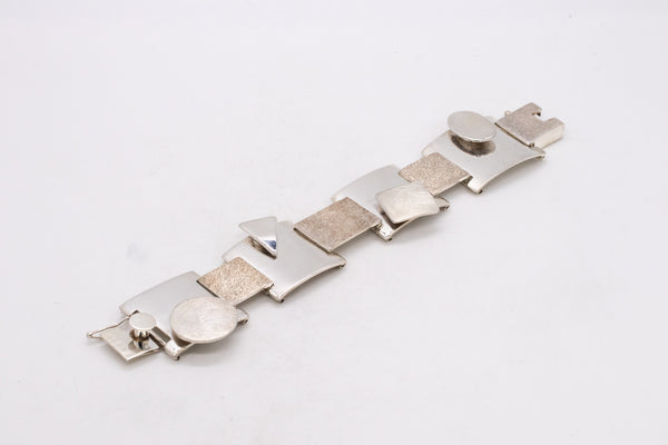 German 1970 Architectural Geometric Bold Bracelet In Solid .925 Sterling Silver