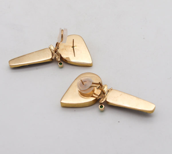 Jennifer Kalled Studio Modernist Drop Clip Earrings In 18Kt Gold With Opals Tsavorite & Druzy