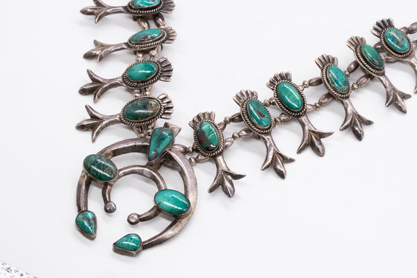 *Native American Navajo 1950 sterling squash blossom necklace with 85 Cts turquoises