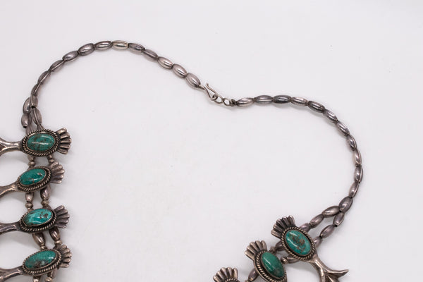 *Native American Navajo 1950 sterling squash blossom necklace with 85 Cts turquoises