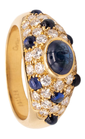 CARTIER PARIS 18 KT GOLD CORINTH MODEL RING WITH 2.26 Ctw IN DIAMONDS & SAPPHIRES