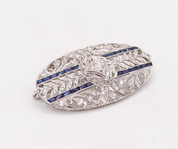 -Edwardian 1910 Pendant Brooch In Platinum With 2.35 Ctw In Diamonds And Sapphires