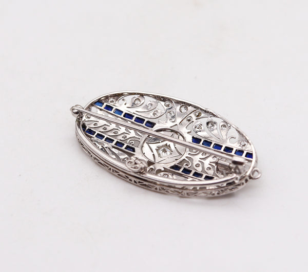 -Edwardian 1910 Pendant Brooch In Platinum With 2.35 Ctw In Diamonds And Sapphires