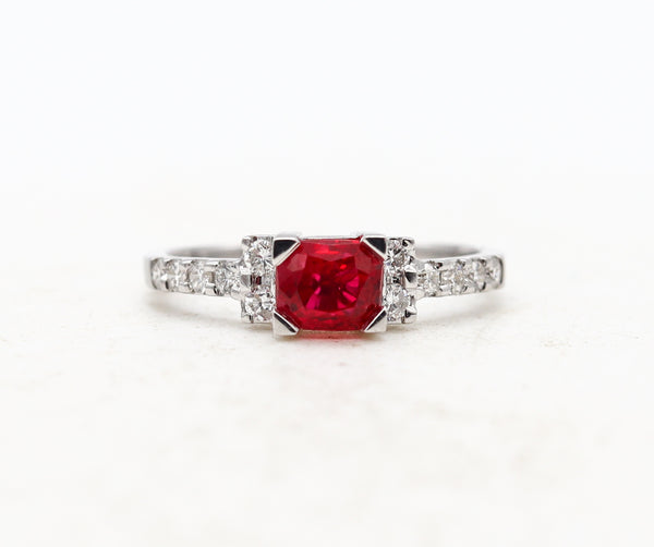 *Raul Ritore Ring in 18 kt white gold with 1.34 Cts Burmese Pigeon blood Ruby and Diamonds