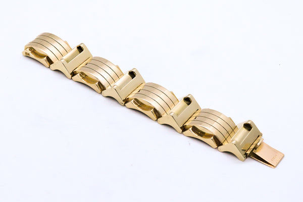 ART DECO FRENCH 18 KT RETRO MACHINE AGE MASSIVE BRACELET