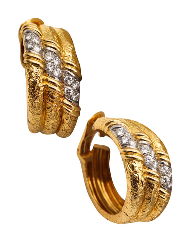 Van Cleef And Arpels 1970 Paris Triple Hoops Earrings In 18Kt Yellow Gold With 1.68 Ctw Diamonds