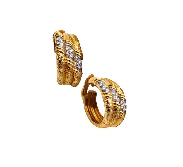 Van Cleef And Arpels 1970 Paris Triple Hoops Earrings In 18Kt Yellow Gold With 1.68 Ctw Diamonds