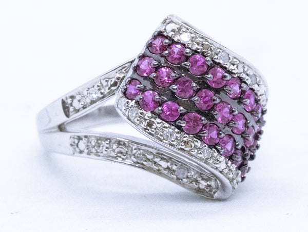 *Italian modern ring in 14 kt white gold with 1.36 Cts in Diamonds and Rhodolite