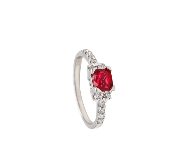 *Raul Ritore Ring in 18 kt white gold with 1.34 Cts Burmese Pigeon blood Ruby and Diamonds