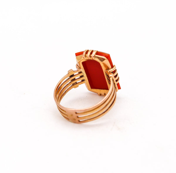 -French 1880 Victorian Geometric Signet Ring In 18Kt Gold With Sardonyx