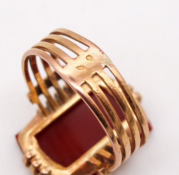 -French 1880 Victorian Geometric Signet Ring In 18Kt Gold With Sardonyx