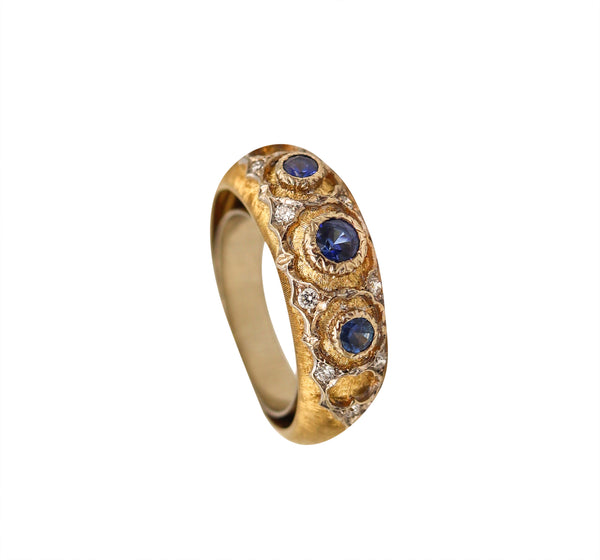 Buccellati Milano Vintage Ring In Two Tones Of 18Kt Gold With Sapphires And Diamonds