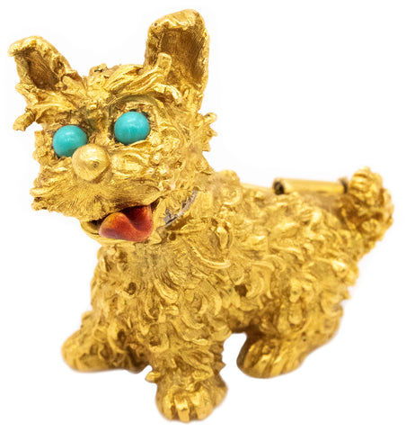 VAN CLEEF & ARPELS 1960 DOGGY BROOCH IN 18 KT GOLD WITH DIAMONDS AND TURQUOISES