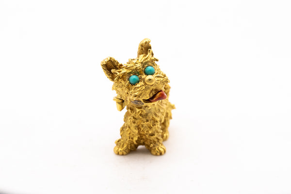 VAN CLEEF & ARPELS 1960 DOGGY BROOCH IN 18 KT GOLD WITH DIAMONDS AND TURQUOISES