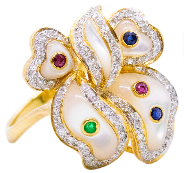 MOTHER OF PEARLS WITH GEMSTONES 18 KT RING