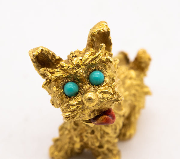 VAN CLEEF & ARPELS 1960 DOGGY BROOCH IN 18 KT GOLD WITH DIAMONDS AND TURQUOISES