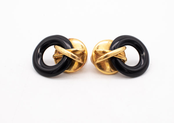 CARTIER 1972 ALDO CIPULLO RARE 18 KT YELLOW GOLD DROP EARRINGS WITH ONYX.