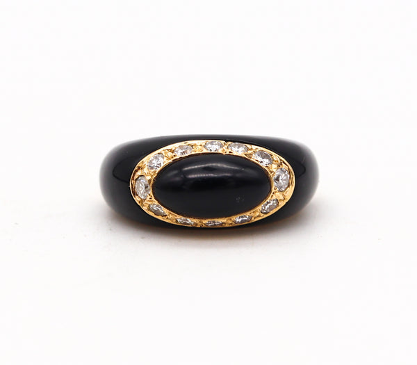 Van Cleef And Arpels 1970 Paris Onyx Bombe Ring In 18Kt Yellow Gold With Diamonds