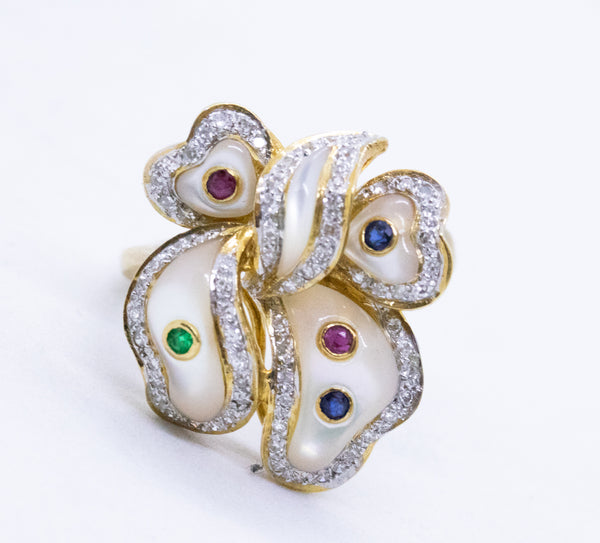 MOTHER OF PEARLS WITH GEMSTONES 18 KT RING