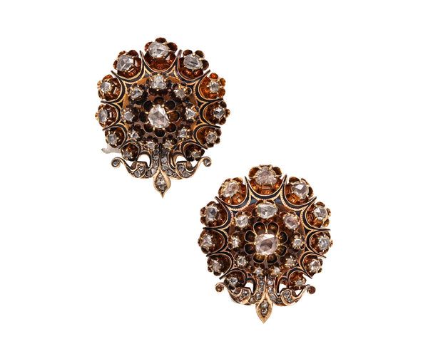 -Georgian 1785 Antique Earrings In 15Kt Gold And Enamel With 5.64 Ctw In Diamonds