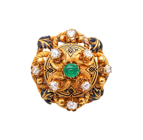 -Georgian 1820 Antique Convertible Brooch In 18Kt Gold With 5.54 Ctw In Diamonds And Emerald