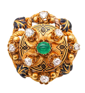 -Georgian 1820 Antique Convertible Brooch In 18Kt Gold With 5.54 Ctw In Diamonds And Emerald