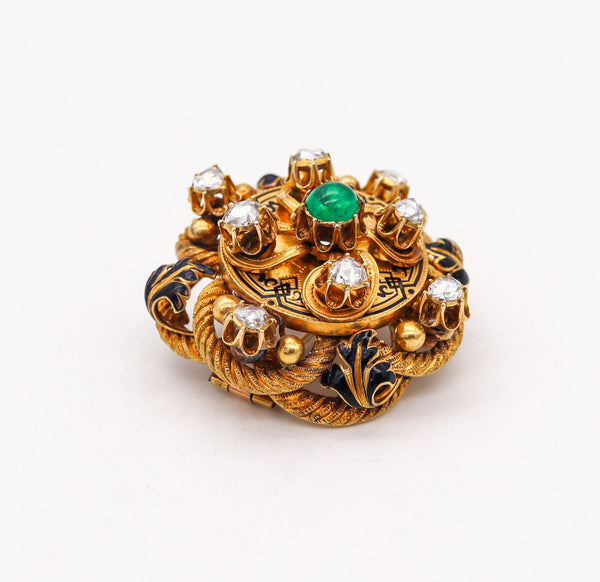 -Georgian 1820 Antique Convertible Brooch In 18Kt Gold With 5.54 Ctw In Diamonds And Emerald