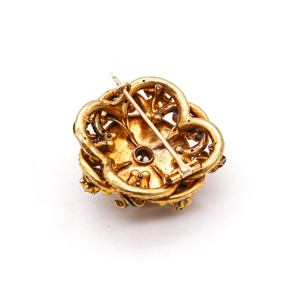 -Georgian 1820 Antique Convertible Brooch In 18Kt Gold With 5.54 Ctw In Diamonds And Emerald