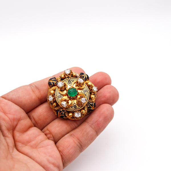 -Georgian 1820 Antique Convertible Brooch In 18Kt Gold With 5.54 Ctw In Diamonds And Emerald