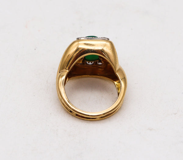 Van Cleef And Arpels 1960 Paris Geometric Ring In 18Kt Gold With 2.68 Ctw Diamonds And Chrysoprase