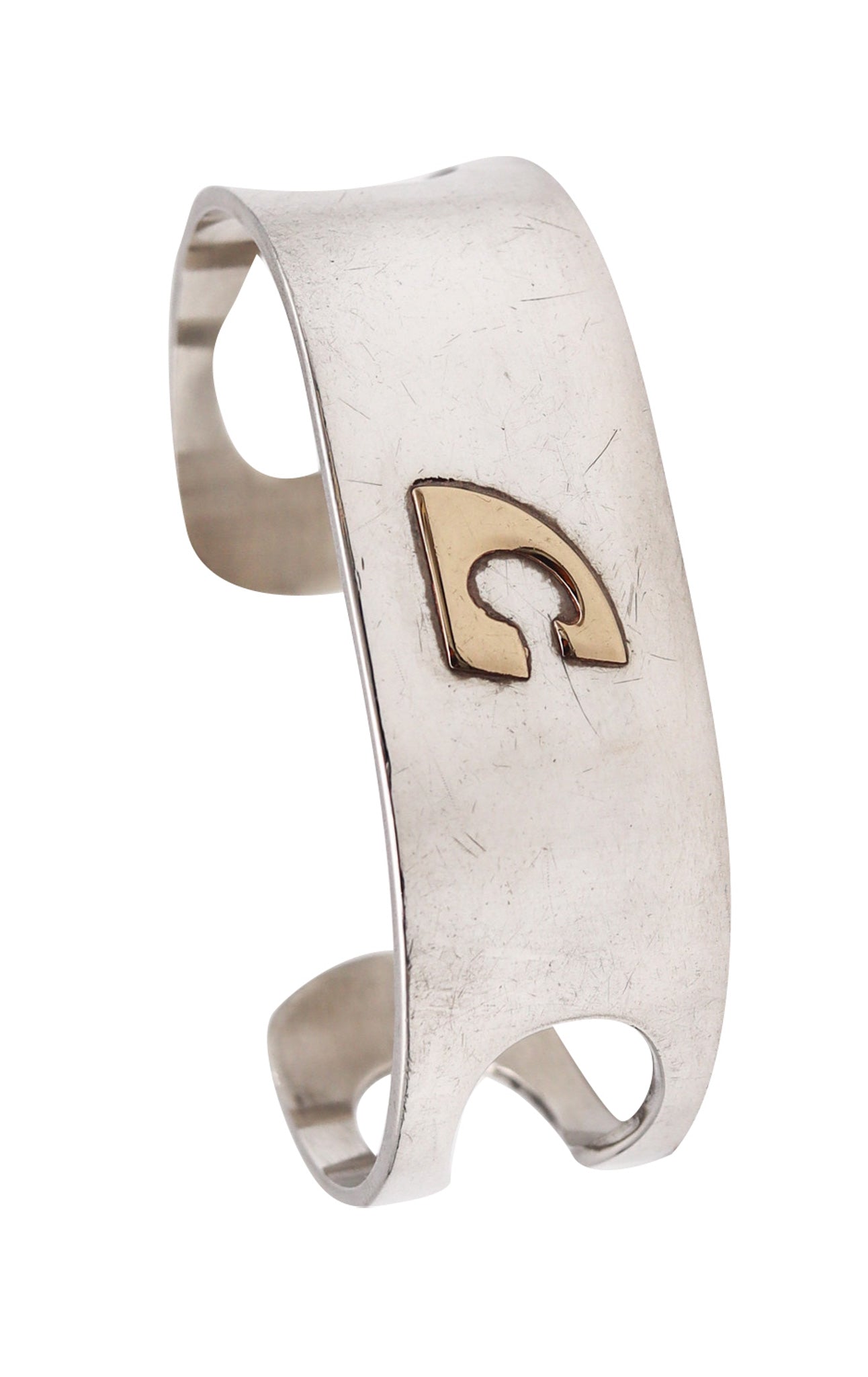 -Pierre Cardin 1970 Paris Geometric Cuff Bracelet In 14Kt Yellow Gold And Sterling