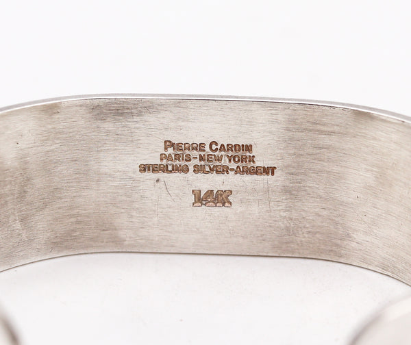 -Pierre Cardin 1970 Paris Geometric Cuff Bracelet In 14Kt Yellow Gold And Sterling